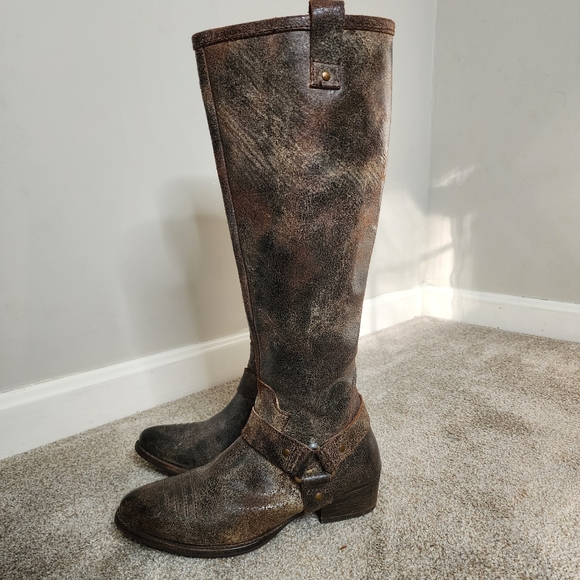 Tall Brown Distressed Leather Harness Cowboy Boot Size 7.5 - Picture 6 of 10